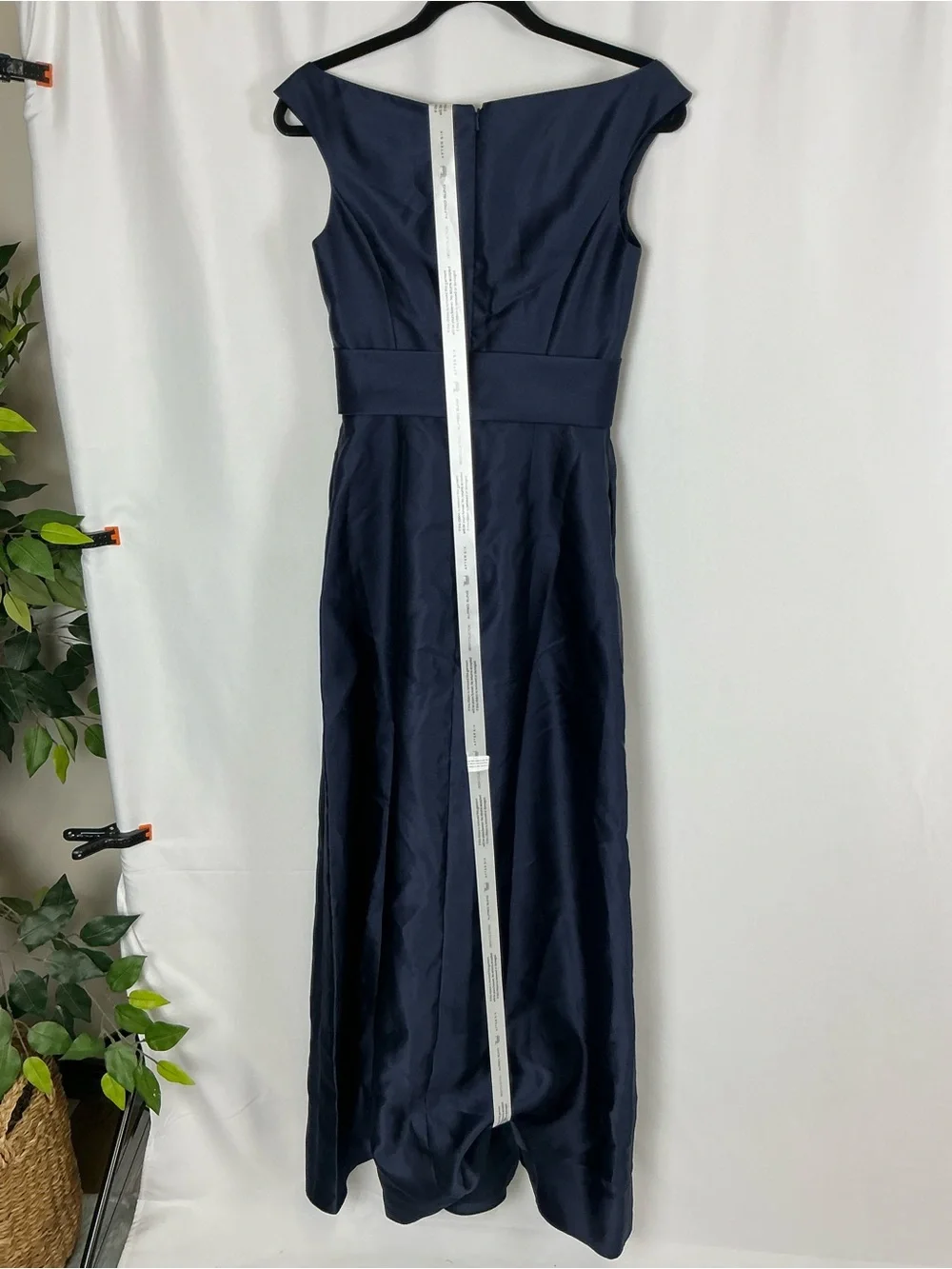 ALFRED SUNG Midnight Navy Off-the-Shoulder Satin Maxi Dress - Picture 7 of 8